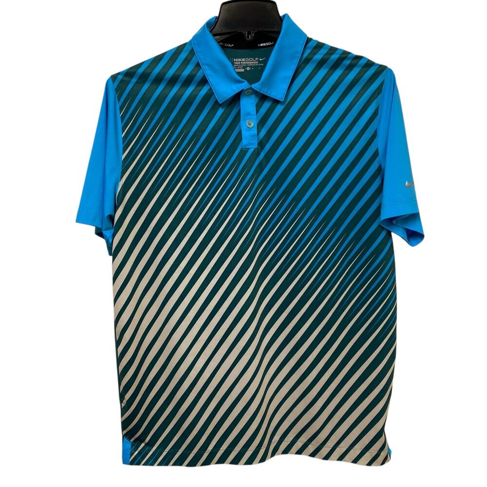Nike Polo Shirt Mens M Medium Blue Green Golf Tour Performance Dri‑Fit Stretch